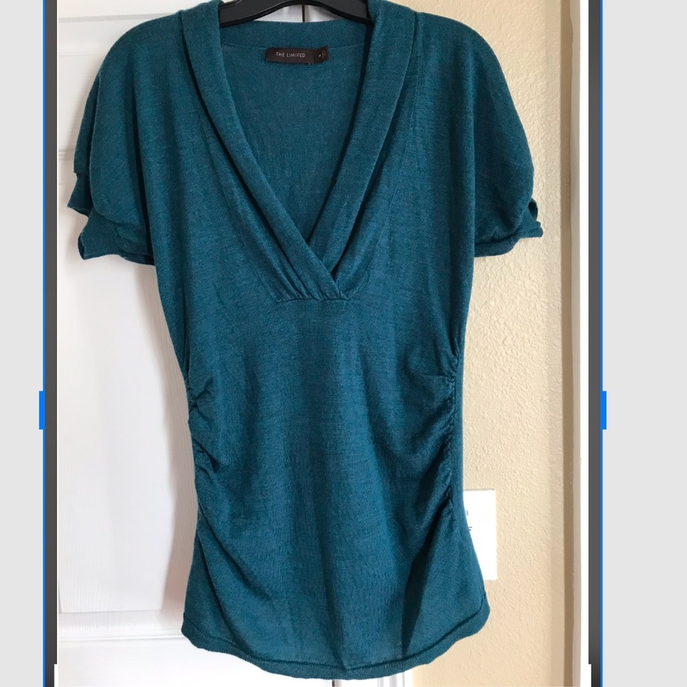 The Limited teal green short sleeve v-neck sweater